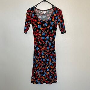 LuLaRoe Black Dress with Red and Blue Floral Pattern